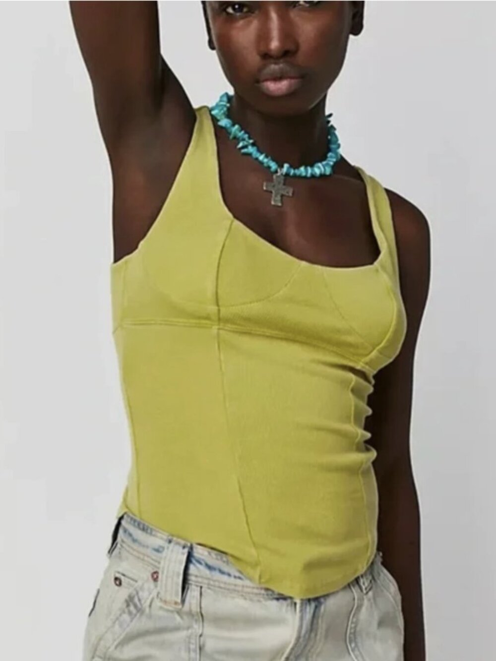 Free People We The Free Lime Sleeveless You Are A Gem Tank Top